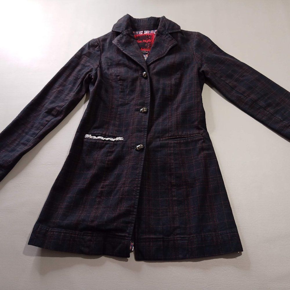 Free People Womens Coat Jacket 2 Plaid Trench Cotton Blazer Pockets Ruffle